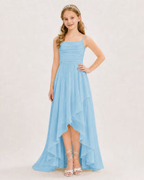 Dideyttawl Chiffon Junior Bridesmaid Dress with High-Low Ruffle Layers