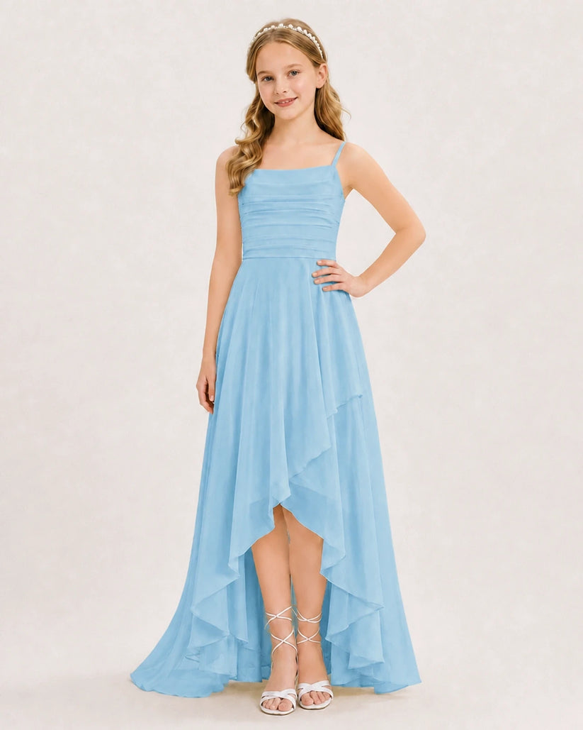 Sky Blue Chiffon A-line Junior Bridesmaid Dress Front View