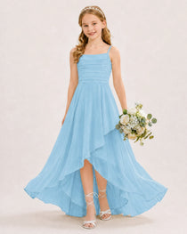 Dideyttawl Chiffon Junior Bridesmaid Dress with High-Low Ruffle Layers