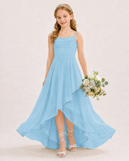 Sky Blue Chiffon A-line Junior Bridesmaid Dress Front View
