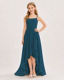 Dideyttawl Chiffon Junior Bridesmaid Dress with High-Low Ruffle Layers