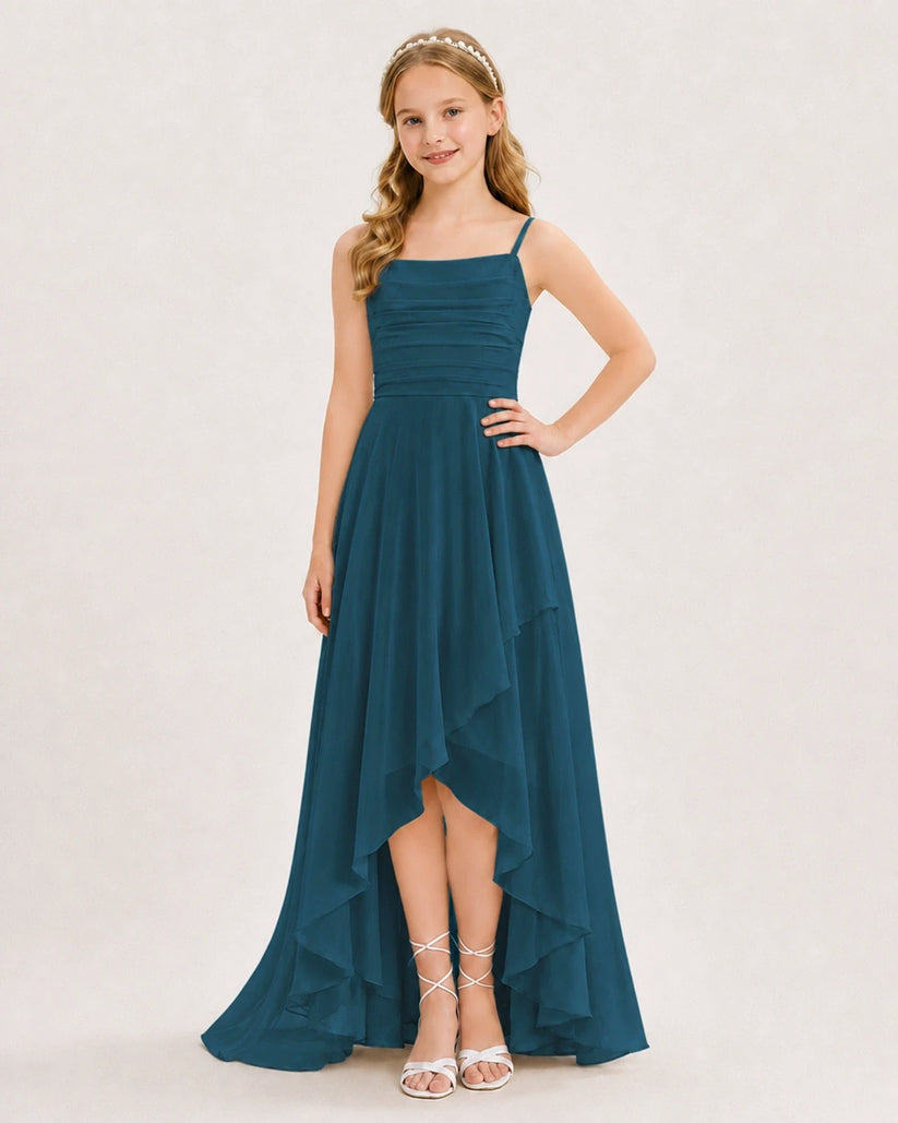 Teal Chiffon A-line Junior Bridesmaid Dress Front View