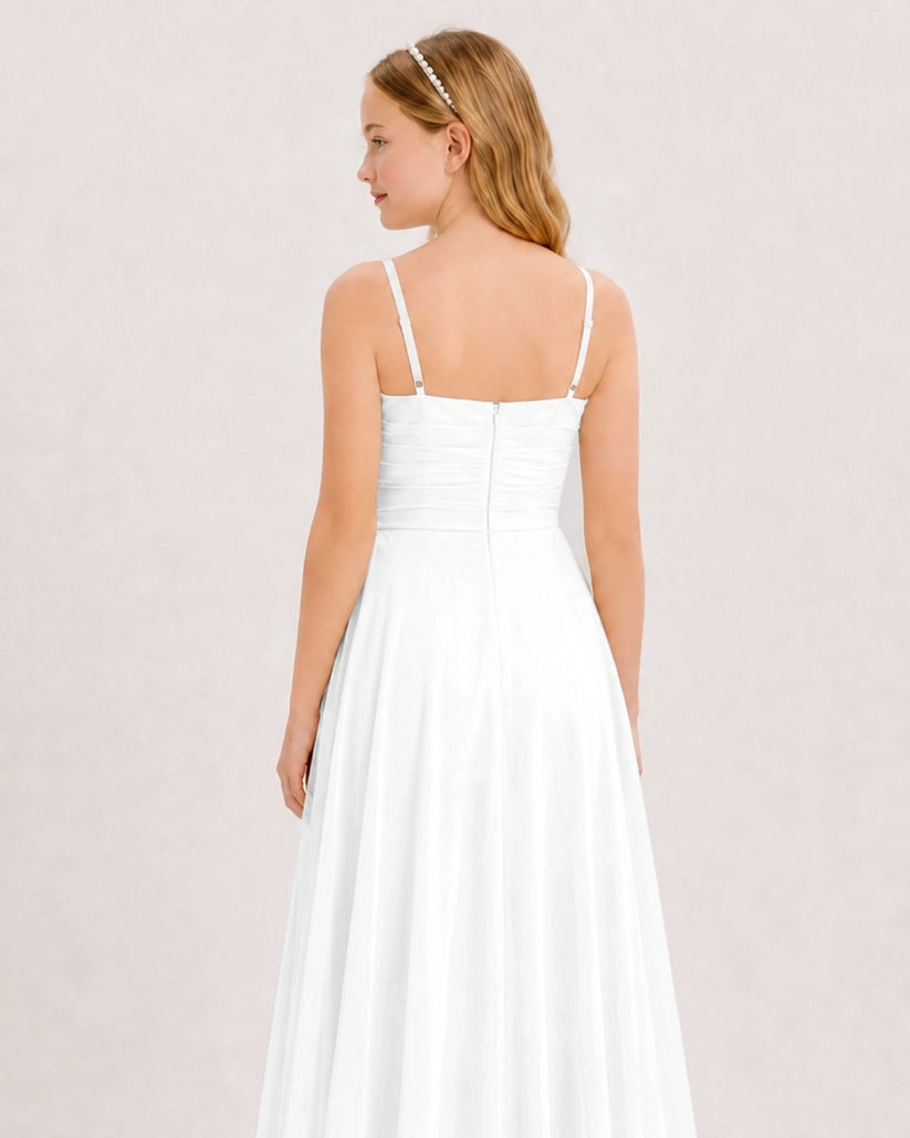 White Chiffon A-line Junior Bridesmaid Dress Back View