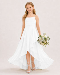 Dideyttawl Chiffon Junior Bridesmaid Dress with High-Low Ruffle Layers