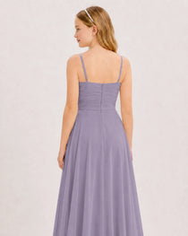 Dideyttawl Chiffon Junior Bridesmaid Dress with High-Low Ruffle Layers