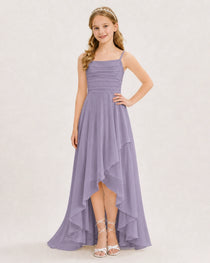Dideyttawl Chiffon Junior Bridesmaid Dress with High-Low Ruffle Layers