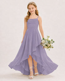 Dideyttawl Chiffon Junior Bridesmaid Dress with High-Low Ruffle Layers