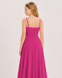 Dideyttawl Chiffon Junior Bridesmaid Dress with High-Low Ruffle Layers