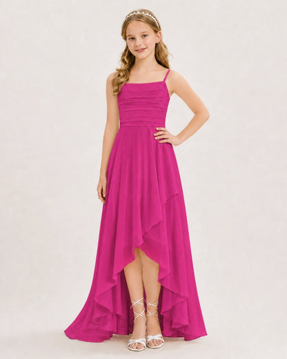 Hot Pink Chiffon A-line Junior Bridesmaid Dress Front View