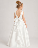 Ivory Satin A-line Flower Girl Dress Back View