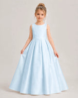 Baby Blue Satin A-line Flower Girl Dress Front View