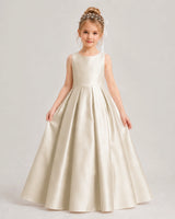 Champagne Satin A-line Flower Girl Dress Front View
