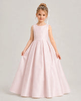 Blush Pink Satin A-line Flower Girl Dress Front View