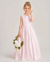 Blush Pink Satin A-line Flower Girl Dress Front View