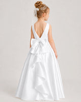White Satin A-line Flower Girl Dress Back View