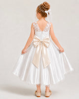 Champagne Satin A-line Flower Girl Dress Back View