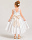 Dideyttawl Flower Girls Dress White Sleeveless Satin Lace Princess Ball Gown with Bow