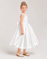 White Satin A-line Flower Girl Dress Side View