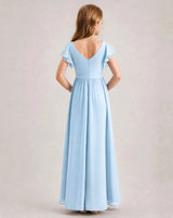 Baby Blue Chiffon A-line Junior Bridesmaid Dress Back View