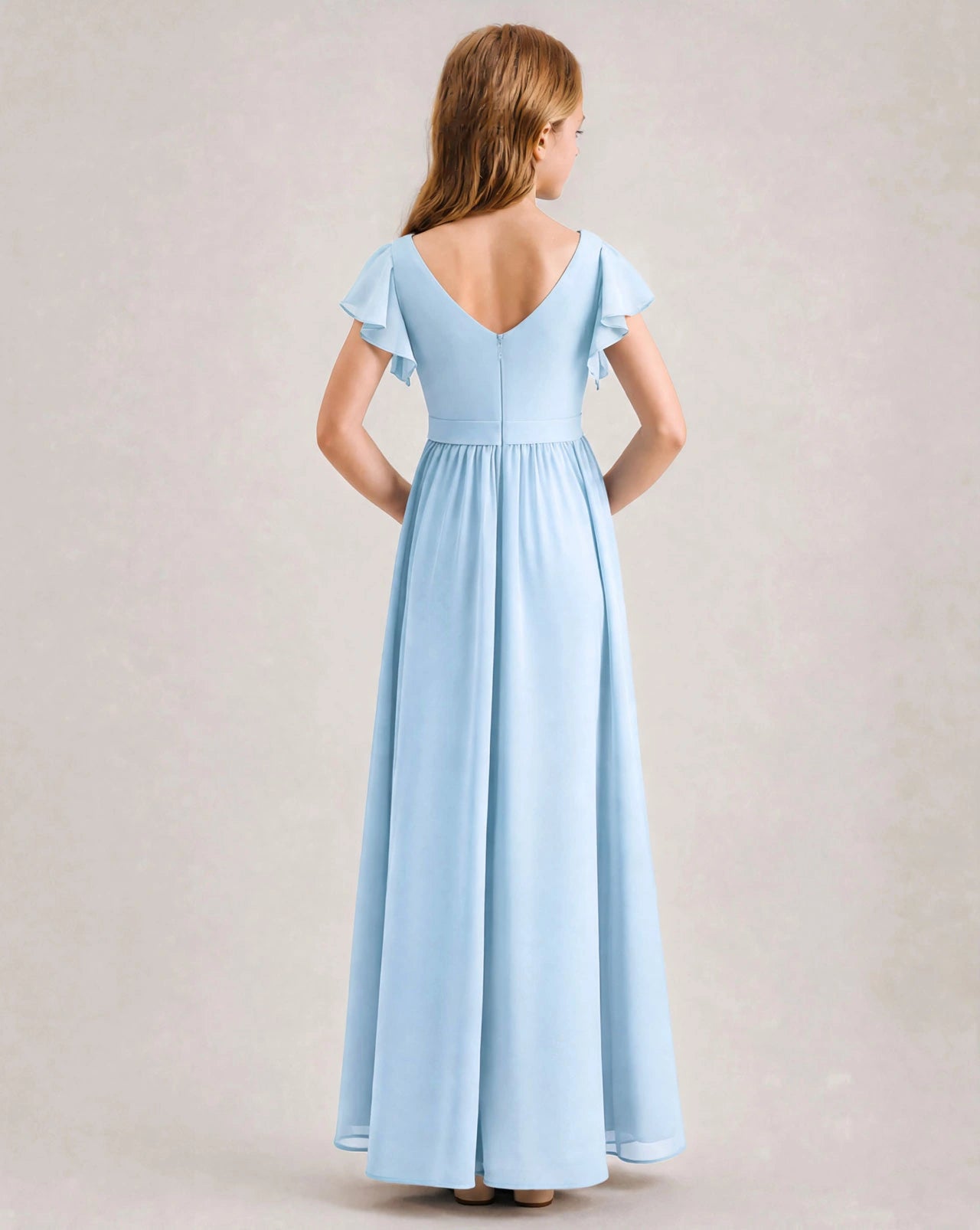 Baby Blue Chiffon A-line Junior Bridesmaid Dress Back View