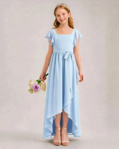 Baby Blue Chiffon A-line Junior Bridesmaid Dress Front View