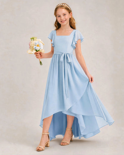 Baby Blue Chiffon A-line Junior Bridesmaid Dress Front View
