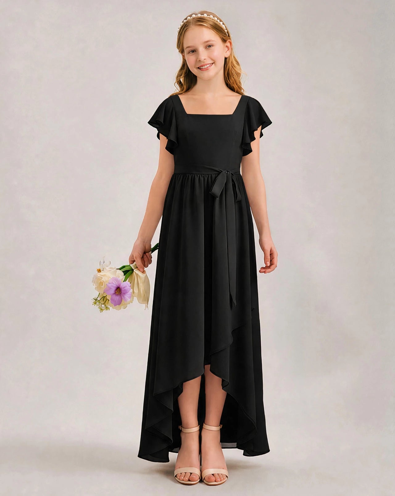 Junior Bridesmaid Dress for Girls | High Low Chiffon Dress