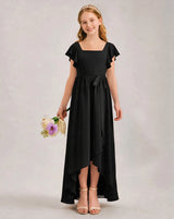 Black Chiffon A-line Junior Bridesmaid Dress Front View