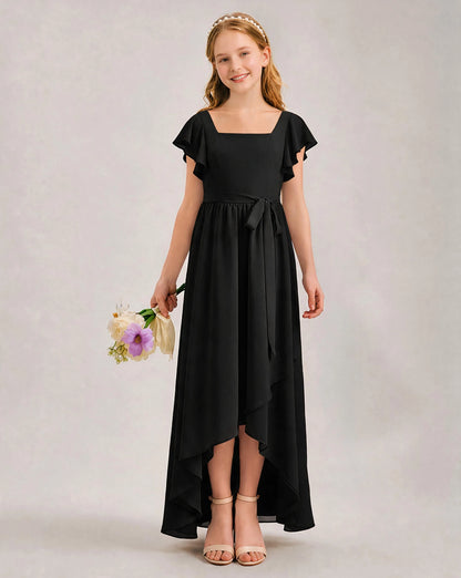 Black Chiffon A-line Junior Bridesmaid Dress Front View