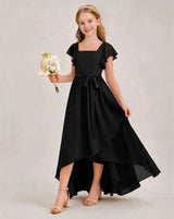 Black Chiffon A-line Junior Bridesmaid Dress Front View