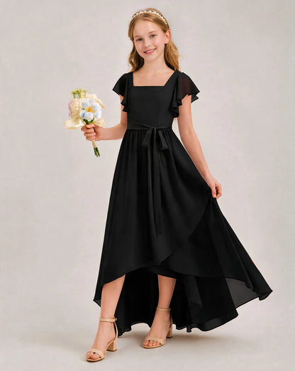 Black Chiffon A-line Junior Bridesmaid Dress Front View