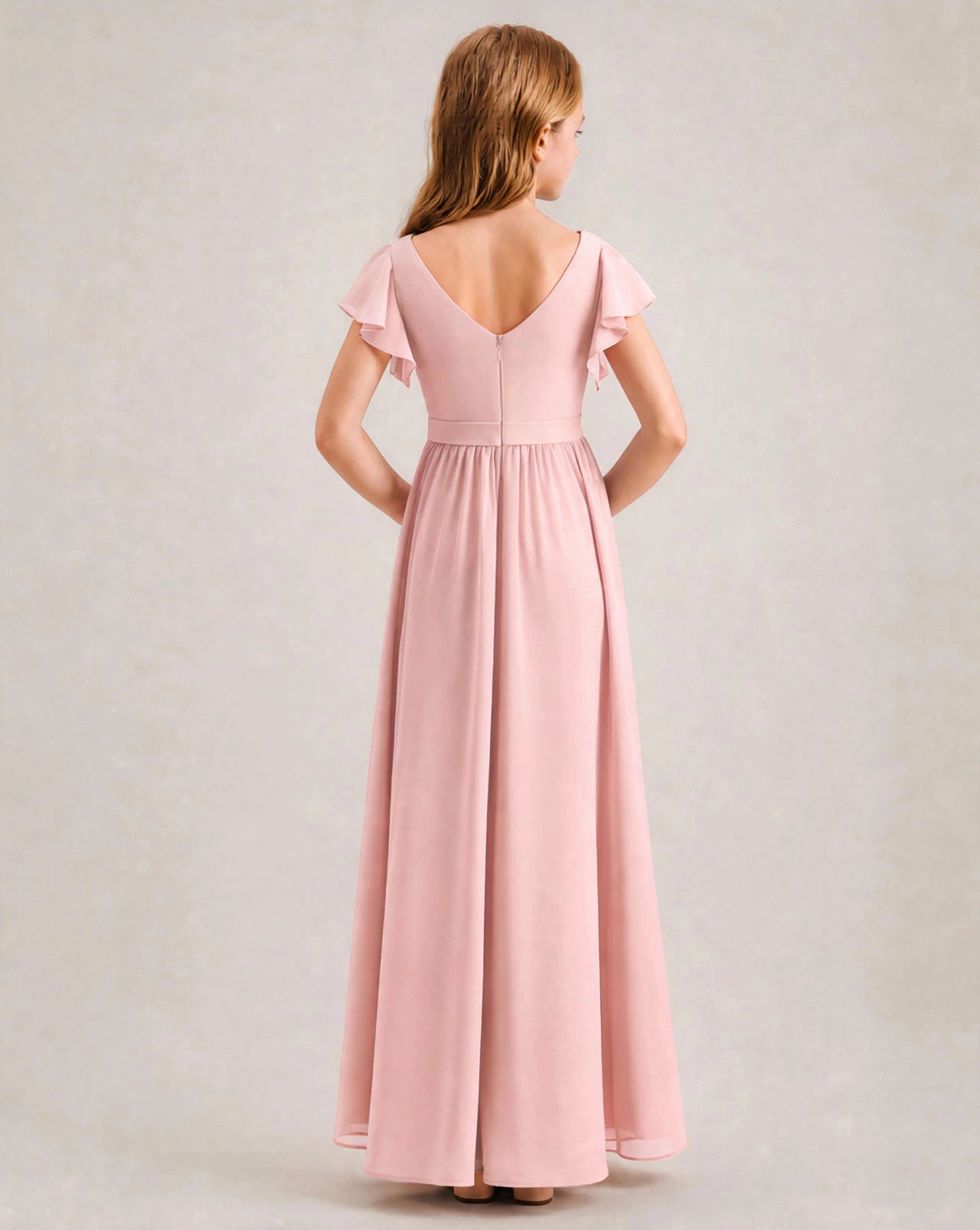 Dideyttawl Junior Bridesmaid Dress Dusty Blue Chiffon High Low A-Line Formal Gown