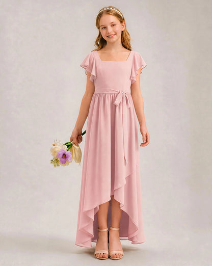 Blush Pink Chiffon A-line Junior Bridesmaid Dress Front View