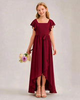 Burgundy Chiffon A-line Junior Bridesmaid Dress Front View