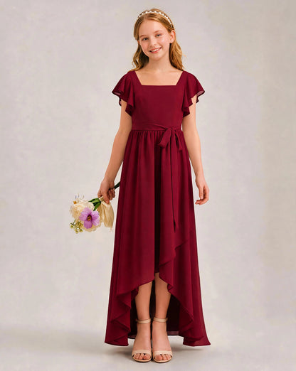 Burgundy Chiffon A-line Junior Bridesmaid Dress Front View
