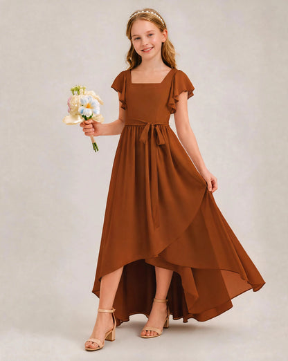 Burnt Orange Chiffon A-line Junior Bridesmaid Dress Front View