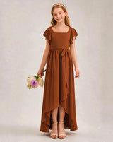 Burnt Orange Chiffon A-line Junior Bridesmaid Dress Front View