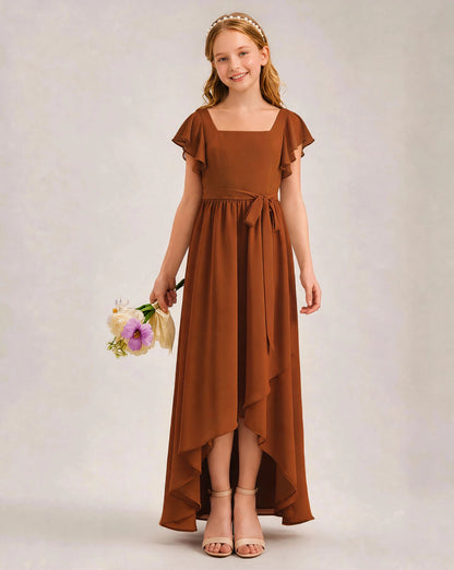 Burnt Orange Chiffon A-line Junior Bridesmaid Dress Front View