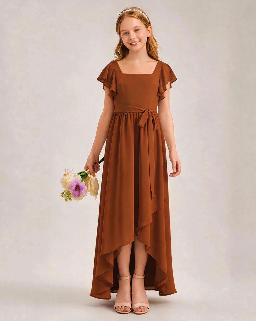 Burnt Orange Chiffon A-line Junior Bridesmaid Dress Front View