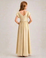Champagne Chiffon A-line Junior Bridesmaid Dress Back View