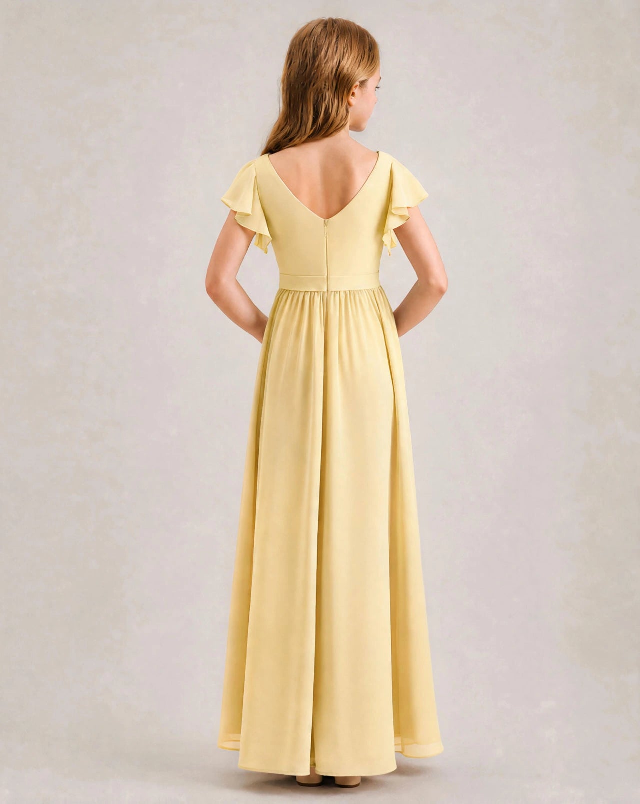 Daffodil Chiffon A-line Junior Bridesmaid Dress Back View