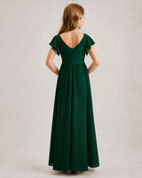 Dark-Green Chiffon A-line Junior Bridesmaid Dress Back View