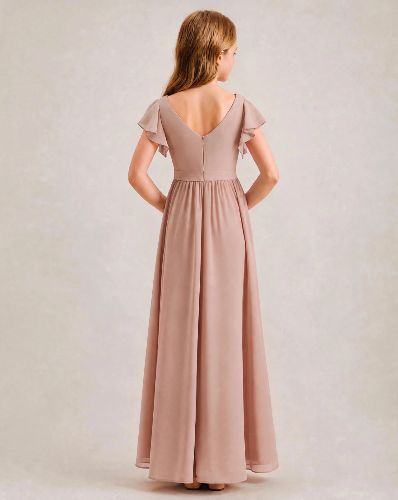 Dusty Rose Chiffon A-line Junior Bridesmaid Dress Back View