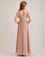 Dusty Rose Chiffon A-line Junior Bridesmaid Dress Back View