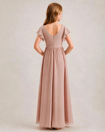 Dusty Rose Chiffon A-line Junior Bridesmaid Dress Back View