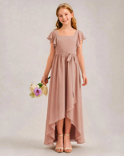 Dusty Rose Chiffon A-line Junior Bridesmaid Dress Front View