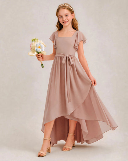 Dusty Rose Chiffon A-line Junior Bridesmaid Dress Front View