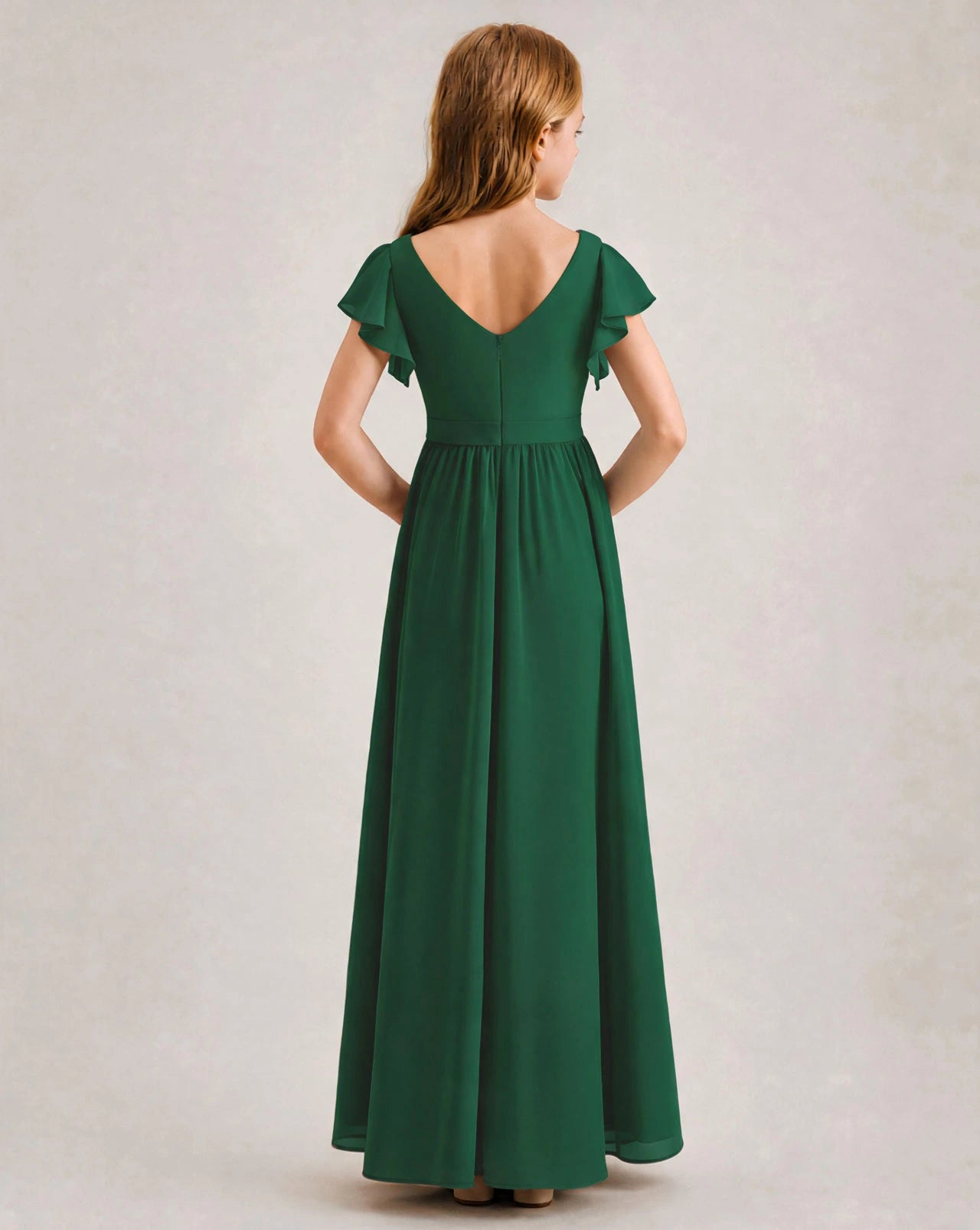 Emerald Green Chiffon A-line Junior Bridesmaid Dress Back View