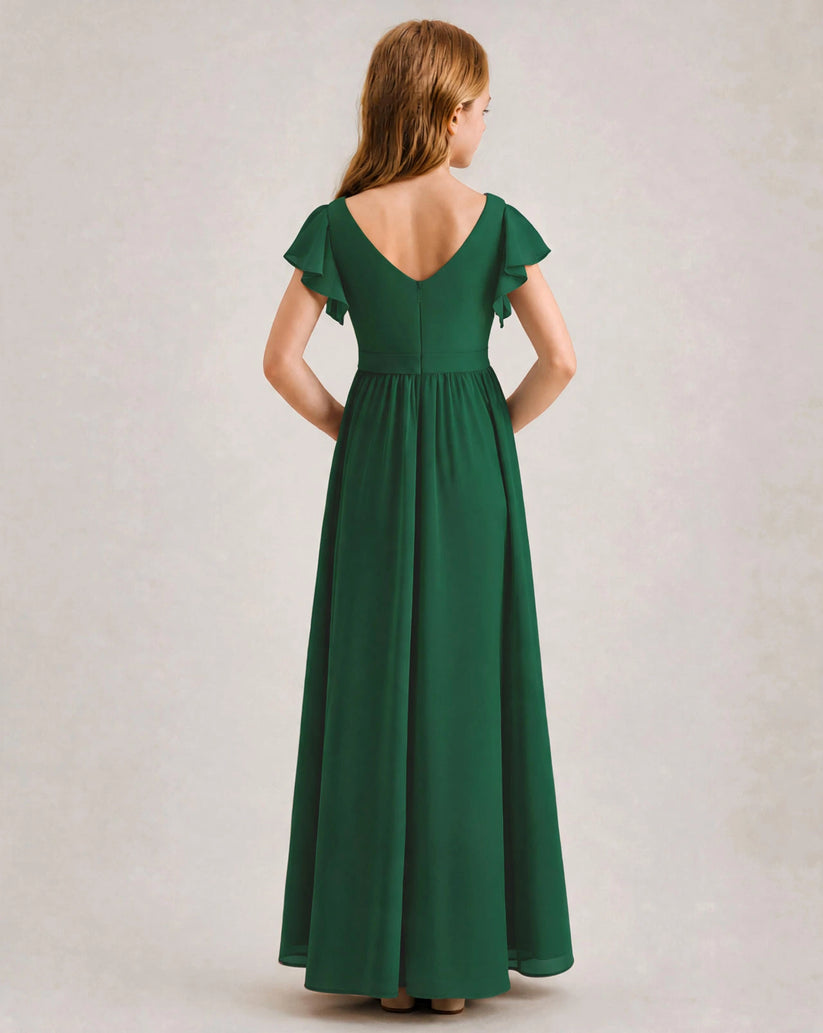 Emerald Green Chiffon A-line Junior Bridesmaid Dress Back View