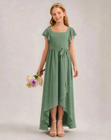 Eucalyptus Chiffon A-line Junior Bridesmaid Dress Front View